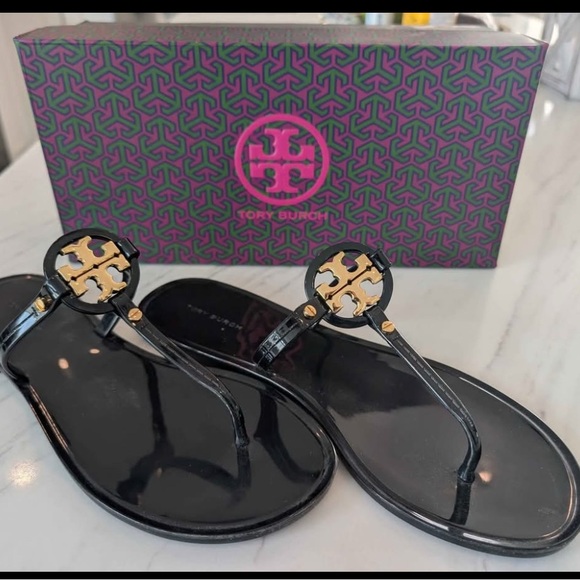 Tory Burch Perfect Black and Gold Mini Miller Flats - Picture 1 of 3